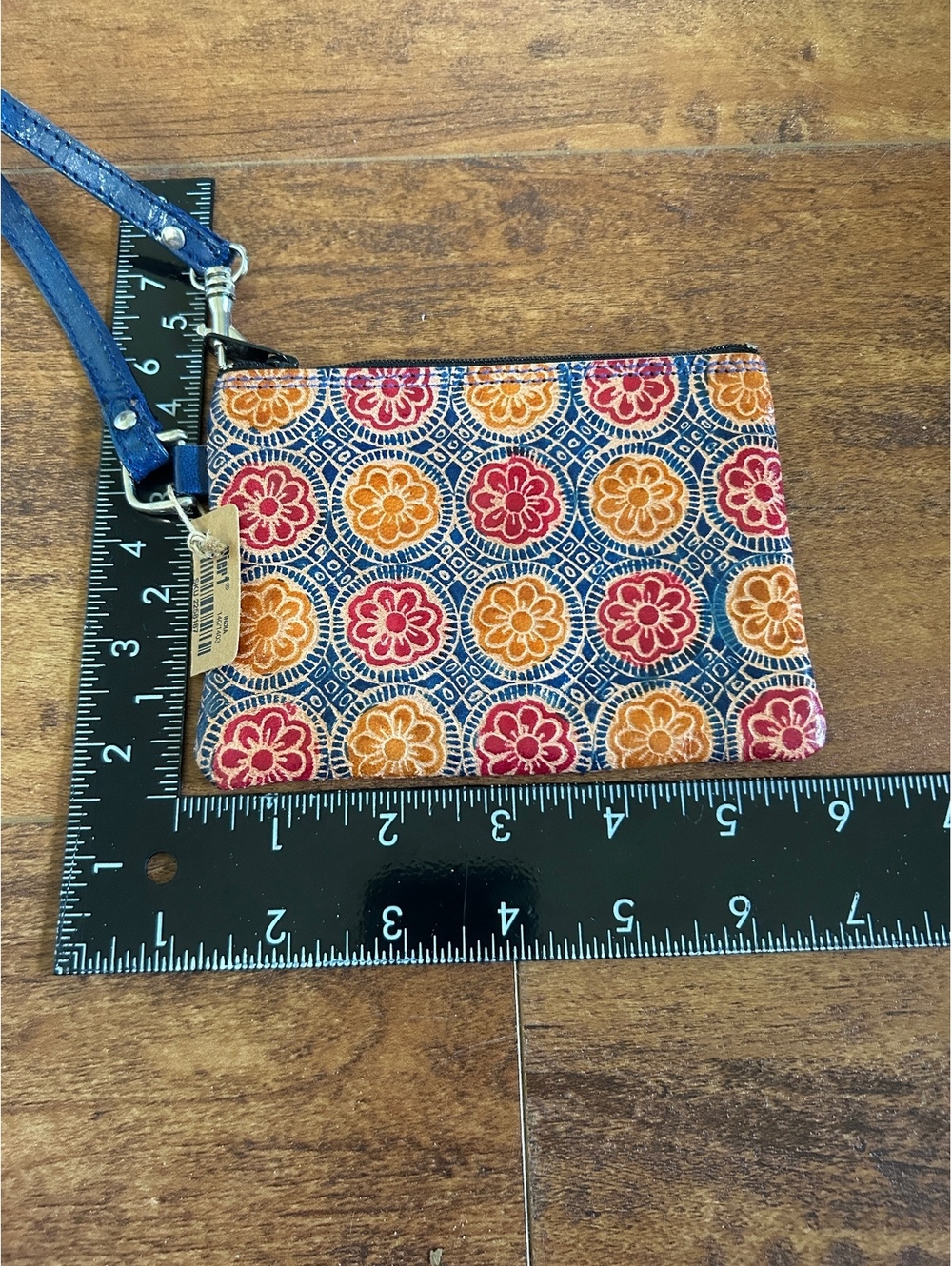 Pier One Floral Patterned Leather Wristlet with Mirror